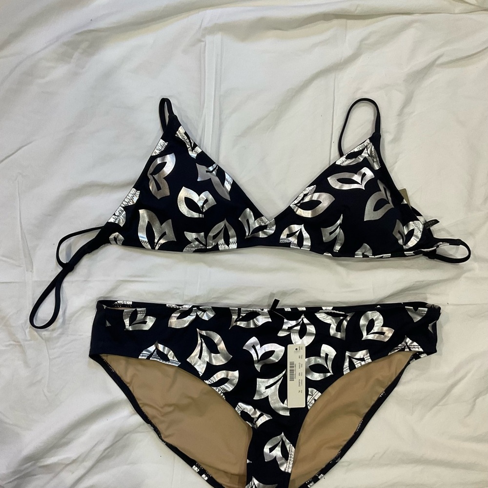 NWT J Crew navy and Silver Patterned Bikini